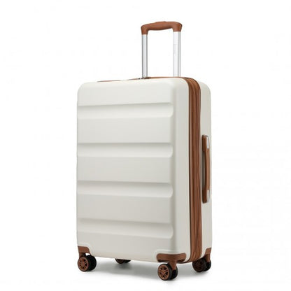 KSK2482 - Kono 24 Inch Expandable Horizontal Engraved Hard Shell ABS+PC Check-In Suitcase with TSA Lock - Cream