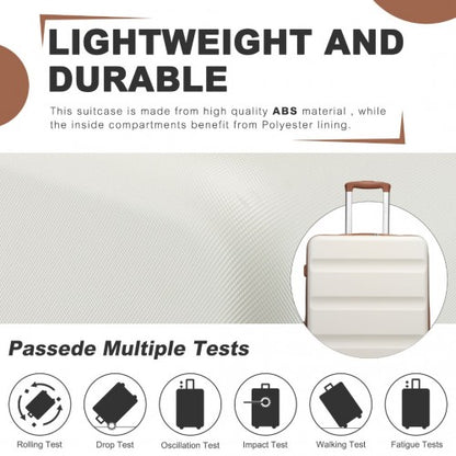 KSK2482 - Kono 24 Inch Expandable Horizontal Engraved Hard Shell ABS+PC Check-In Suitcase with TSA Lock - Cream
