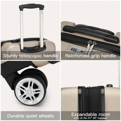 KSK2482 - Kono 24 Inch Expandable Horizontal Engraved Hard Shell ABS+PC Check-In Suitcase with TSA Lock - Gold