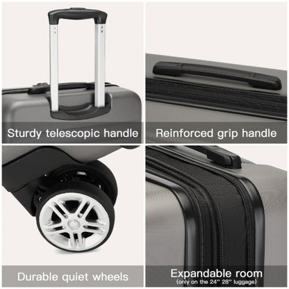 KSK2482 - Kono 28 Inch Expandable Horizontal Engraved Hard Shell ABS+PC Check-In Suitcase with TSA Lock - Grey