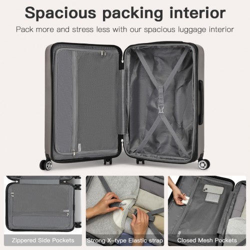KSK2482 - Kono 28 Inch Expandable Horizontal Engraved Hard Shell ABS+PC Check-In Suitcase with TSA Lock - Grey
