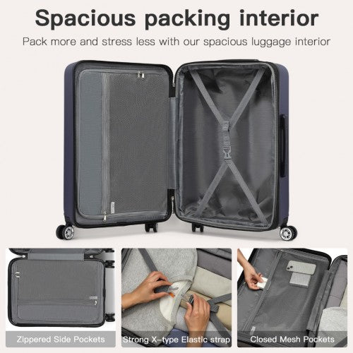 KSK2482 - Kono 24 Inch Expandable Horizontal Engraved Hard Shell ABS+PC Check-In Suitcase with TSA Lock - Navy