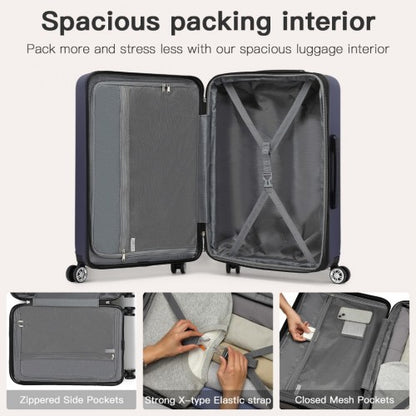 KSK2482 - Kono 24 Inch Expandable Horizontal Engraved Hard Shell ABS+PC Check-In Suitcase with TSA Lock - Navy