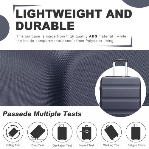 KSK2482 - Kono 28 Inch Expandable Horizontal Engraved Hard Shell ABS+PC Check-In Suitcase with TSA Lock - Navy