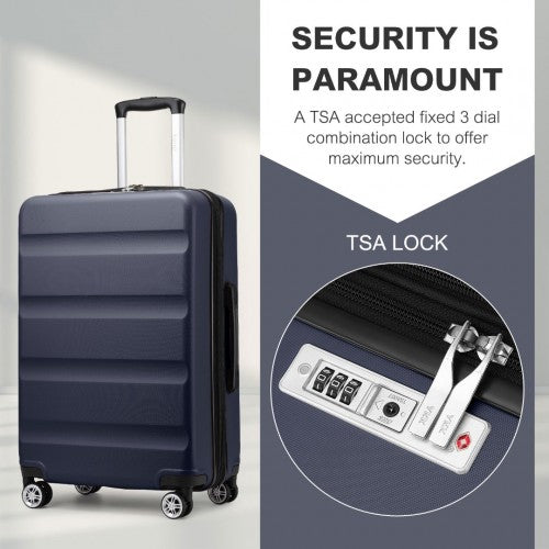 KSK2482 - Kono 28 Inch Expandable Horizontal Engraved Hard Shell ABS+PC Check-In Suitcase with TSA Lock - Navy