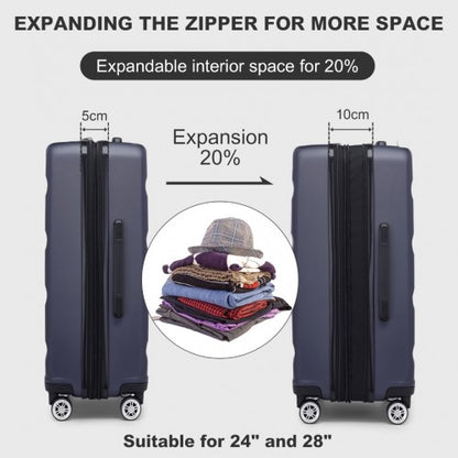 KSK2482 - Kono 24 Inch Expandable Horizontal Engraved Hard Shell ABS+PC Check-In Suitcase with TSA Lock - Navy