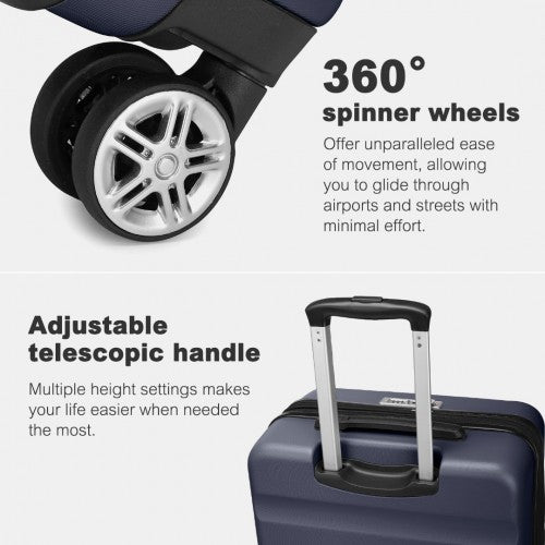 KSK2482 - Kono 28 Inch Expandable Horizontal Engraved Hard Shell ABS+PC Check-In Suitcase with TSA Lock - Navy