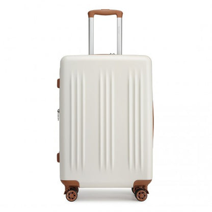 KSK2483 - Kono 24 Inch Sleek Striped Check-In Suitcase Expandable Durable ABS+PC Luggage with Four Spinner Wheels TSA Lock - Cream And Brown