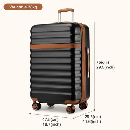 KSK2484 - Kono 28 Inch Expandable Lightweight Hard Shell ABS+PC Check-In Suitcase with TSA Lock Ideal for Extended Trips and Secure Travel - Black And Brown