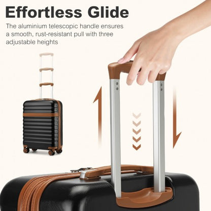 KSK2484 - Kono 3-Piece Expandable Luggage Set 20"/24"/28" Durable Hard Shell ABS+PC Suitcases with TSA Lock for Secure Travel - Black and Brown