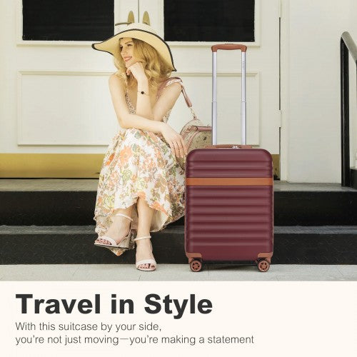 KSK2484 - Kono 20 Inch Stylish Lightweight Hard Shell ABS+PC Cabin Carry-On Suitcase with TSA Lock for Enhanced Security - Burgundy and Brown