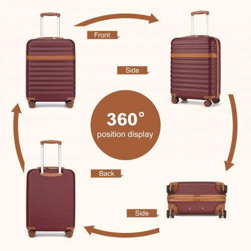 KSK2484 - Kono 20 Inch Stylish Lightweight Hard Shell ABS+PC Cabin Carry-On Suitcase with TSA Lock for Enhanced Security - Burgundy and Brown