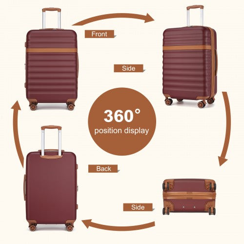 KSK2484 - Kono 28 Inch Expandable Lightweight Hard Shell ABS+PC Check-In Suitcase with TSA Lock Ideal for Extended Trips and Secure Travel - Burgundy And Brown
