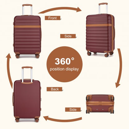 KSK2484 - Kono 24 Inch Expandable Lightweight Hard Shell ABS+PC Check-In Suitcase with TSA Lock Ideal for Extended Trips and Secure Travel - Burgundy And Brown