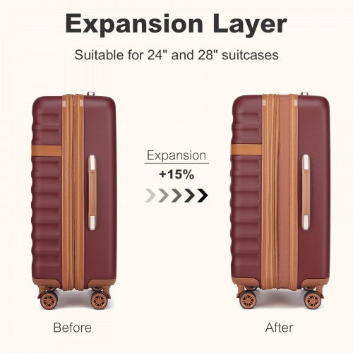 KSK2484 - Kono 3-Piece Expandable Luggage Set 20"/24"/28" Durable Hard Shell ABS+PC Suitcases with TSA Lock for Secure Travel - Burgundy and Brown