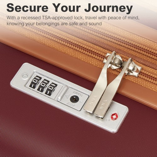 KSK2484 - Kono 28 Inch Expandable Lightweight Hard Shell ABS+PC Check-In Suitcase with TSA Lock Ideal for Extended Trips and Secure Travel - Burgundy And Brown