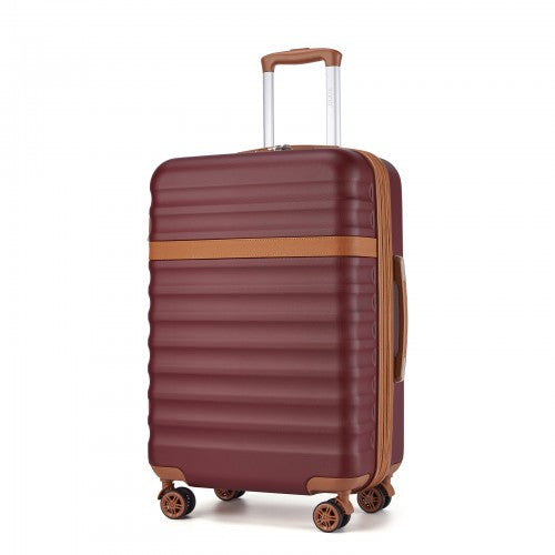 KSK2484 - Kono 28 Inch Expandable Lightweight Hard Shell ABS+PC Check-In Suitcase with TSA Lock Ideal for Extended Trips and Secure Travel - Burgundy And Brown