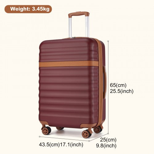 KSK2484 - Kono 24 Inch Expandable Lightweight Hard Shell ABS+PC Check-In Suitcase with TSA Lock Ideal for Extended Trips and Secure Travel - Burgundy And Brown