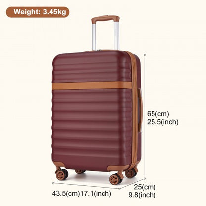KSK2484 - Kono 24 Inch Expandable Lightweight Hard Shell ABS+PC Check-In Suitcase with TSA Lock Ideal for Extended Trips and Secure Travel - Burgundy And Brown