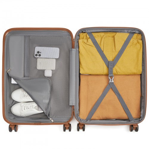 KSK2484 - Kono 24 Inch Expandable Lightweight Hard Shell ABS+PC Check-In Suitcase with TSA Lock Ideal for Extended Trips and Secure Travel - Burgundy And Brown