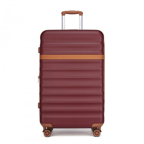KSK2484 - Kono 28 Inch Expandable Lightweight Hard Shell ABS+PC Check-In Suitcase with TSA Lock Ideal for Extended Trips and Secure Travel - Burgundy And Brown