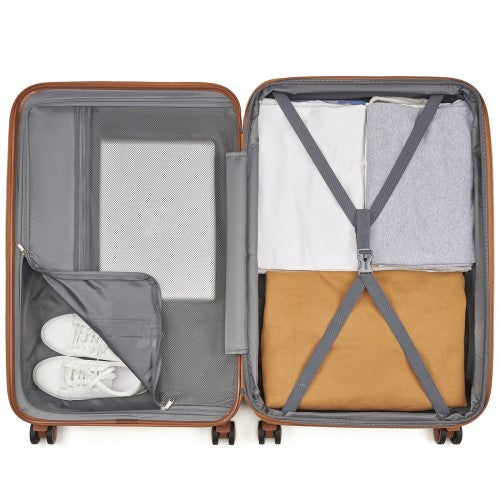 KSK2484 - Kono 28 Inch Expandable Lightweight Hard Shell ABS+PC Check-In Suitcase with TSA Lock Ideal for Extended Trips and Secure Travel - Burgundy And Brown