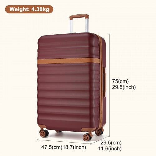 KSK2484 - Kono 28 Inch Expandable Lightweight Hard Shell ABS+PC Check-In Suitcase with TSA Lock Ideal for Extended Trips and Secure Travel - Burgundy And Brown