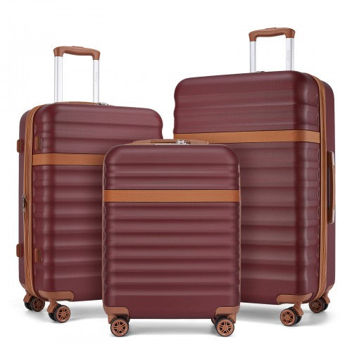 KSK2484 - Kono 3-Piece Expandable Luggage Set 20"/24"/28" Durable Hard Shell ABS+PC Suitcases with TSA Lock for Secure Travel - Burgundy and Brown
