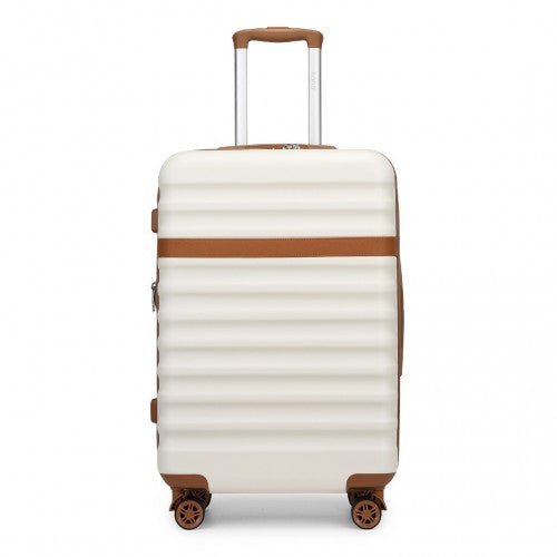 KSK2484 - Kono 24 Inch Expandable Lightweight Hard Shell ABS+PC Check-In Suitcase with TSA Lock Ideal for Extended Trips and Secure Travel - Cream And Brown
