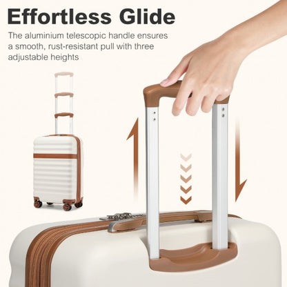 KSK2484 - Kono 3-Piece Expandable Luggage Set 20"/24"/28" Durable Hard Shell ABS+PC Suitcases with TSA Lock for Secure Travel - Cream and Brown
