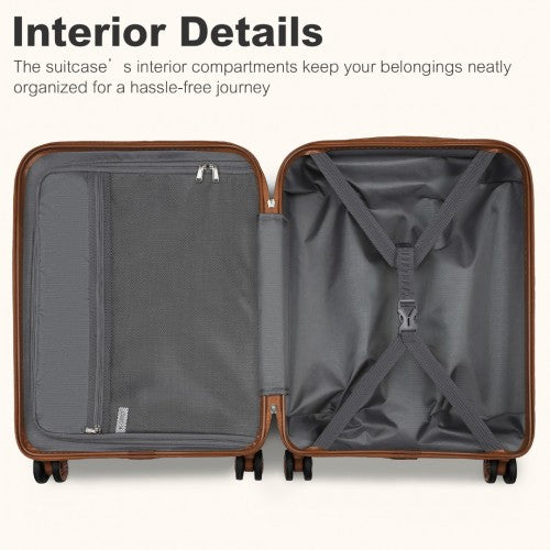 KSK2484 - Kono 3-Piece Expandable Luggage Set 20"/24"/28" Durable Hard Shell ABS+PC Suitcases with TSA Lock for Secure Travel - Cream and Brown