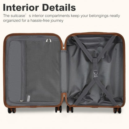 KSK2484 - Kono 3-Piece Expandable Luggage Set 20"/24"/28" Durable Hard Shell ABS+PC Suitcases with TSA Lock for Secure Travel - Cream and Brown