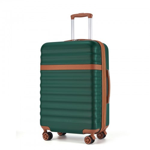 KSK2484 - Kono 28 Inch Expandable Lightweight Hard Shell ABS+PC Check-In Suitcase with TSA Lock Ideal for Extended Trips and Secure Travel - Green And Brown