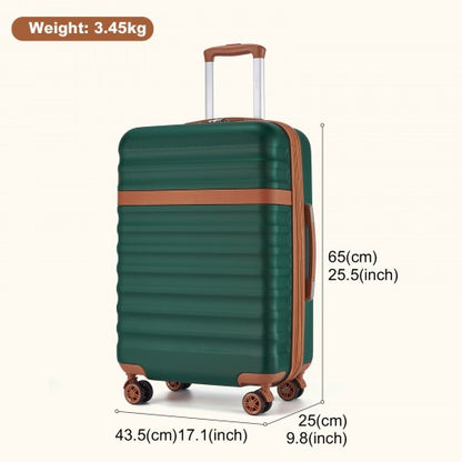 KSK2484 - Kono 24 Inch Expandable Lightweight Hard Shell ABS+PC Check-In Suitcase with TSA Lock Ideal for Extended Trips and Secure Travel - Green And Brown