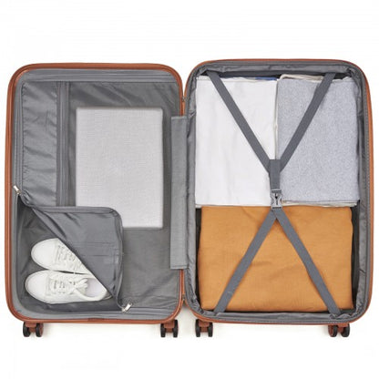 KSK2484 - Kono 28 Inch Expandable Lightweight Hard Shell ABS+PC Check-In Suitcase with TSA Lock Ideal for Extended Trips and Secure Travel - Green And Brown