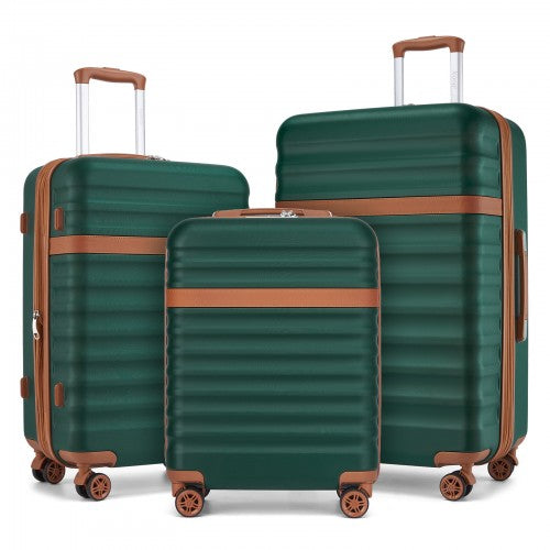 KSK2484 - Kono 3-Piece Expandable Luggage Set 20"/24"/28" Durable Hard Shell ABS+PC Suitcases with TSA Lock for Secure Travel - Green and Brown
