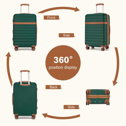 KSK2484 - Kono 28 Inch Expandable Lightweight Hard Shell ABS+PC Check-In Suitcase with TSA Lock Ideal for Extended Trips and Secure Travel - Green And Brown