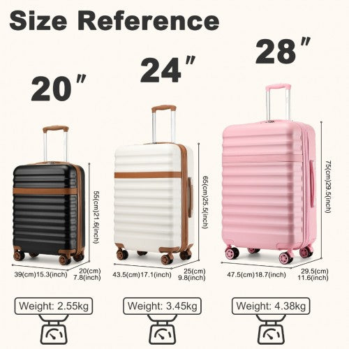 KSK2484 - Kono 3-Piece Expandable Luggage Set 20"/24"/28" Durable Hard Shell ABS+PC Suitcases with TSA Lock for Secure Travel - Grey and Brown