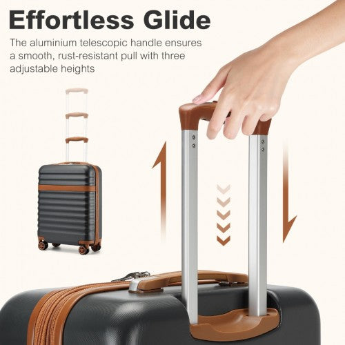 KSK2484 - Kono 3-Piece Expandable Luggage Set 20"/24"/28" Durable Hard Shell ABS+PC Suitcases with TSA Lock for Secure Travel - Grey and Brown