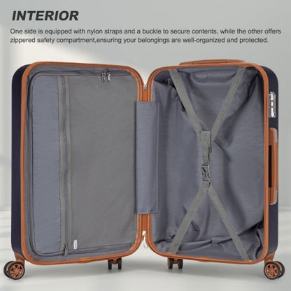 KSK2486 - Kono Stylish ABS+PC 24 Inch Polka Dot Hard Shell Suitcase With TSA Lock - Navy And Brown