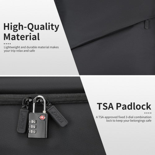 KSK2491 - Kono 24 Inch Lightweight Durable Soft Shell Suitcase with TSA Lock and Separate Wet/Dry Compartment - Black