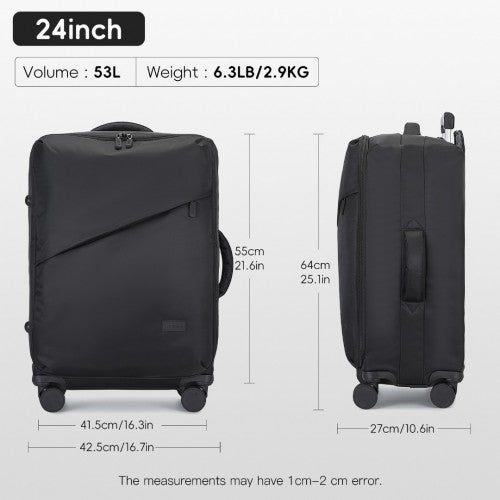 KSK2491 - Kono 24 Inch Lightweight Durable Soft Shell Suitcase with TSA Lock and Separate Wet/Dry Compartment - Black