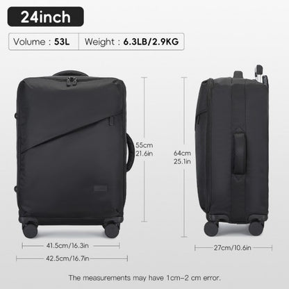KSK2491 - Kono 24 Inch Lightweight Durable Soft Shell Suitcase with TSA Lock and Separate Wet/Dry Compartment - Black