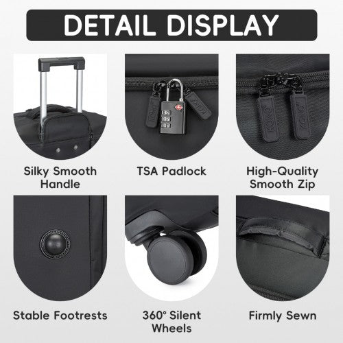 KSK2491 - Kono 24 Inch Lightweight Durable Soft Shell Suitcase with TSA Lock and Separate Wet/Dry Compartment - Black