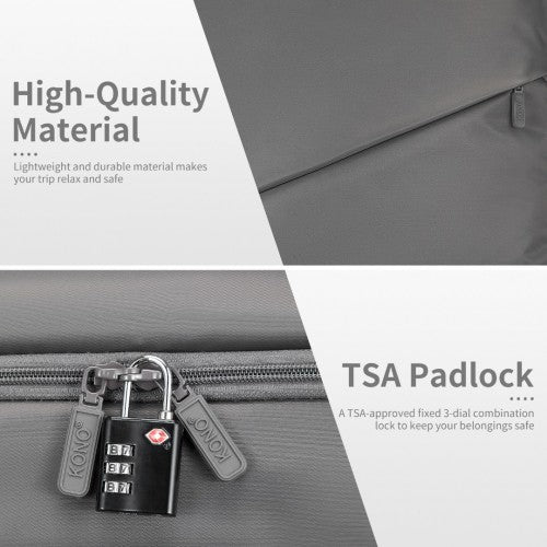 KSK2491 - Kono 28 Inch Lightweight Durable Soft Shell Suitcase with TSA Lock and Separate Wet/Dry Compartment - Grey