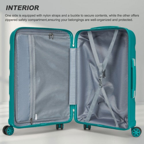 KSK2492 - Kono 24-Inch PP Hardshell Suitcase–Durable Checked Luggage with TSA Lock & 360° Spinner Silent Wheels - Blue and Green