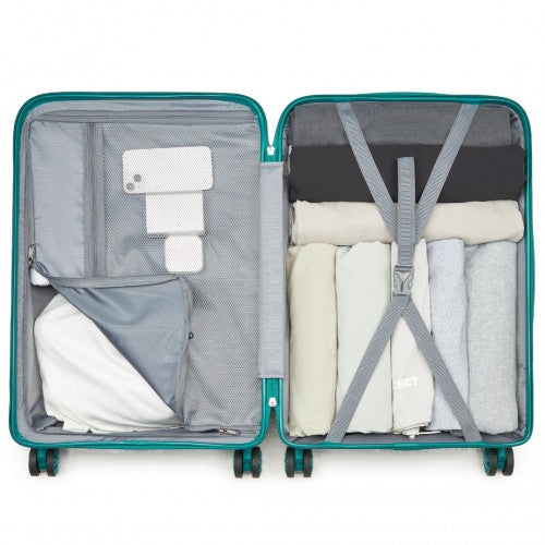 KSK2492 - Kono 24-Inch PP Hardshell Suitcase–Durable Checked Luggage with TSA Lock & 360° Spinner Silent Wheels - Blue and Green