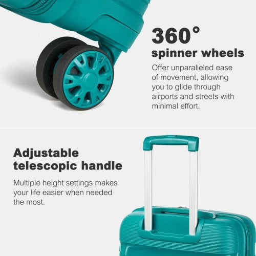 KSK2492 - Kono 3-Piece PP Hardshell Luggage Set–Durable Travel Suitcases with TSA Lock, 360° Spinner Wheels - Blue and Green