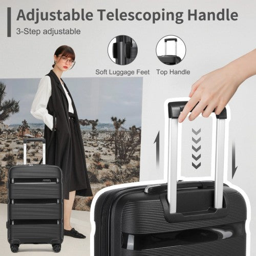 KSK2492 - Kono 19-Inch PP Hardshell Carry-On Suitcase–Lightweight Cabin Luggage with TSA Lock, 360° Silent Spinner Wheels - Black