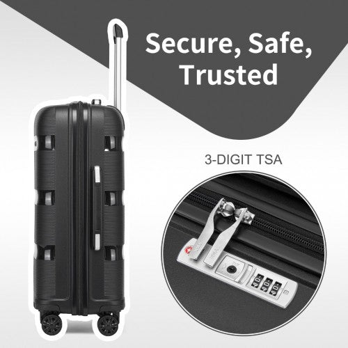 KSK2492 - Kono 19-Inch PP Hardshell Carry-On Suitcase–Lightweight Cabin Luggage with TSA Lock, 360° Silent Spinner Wheels - Black